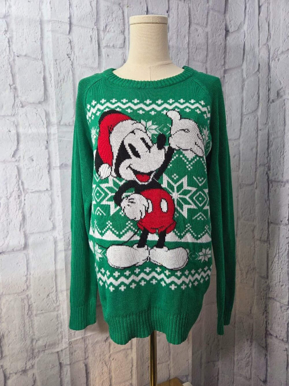 Disney Mickey Mouse XL Fair Isle  Holiday Sweater Christmas Santa FLAW